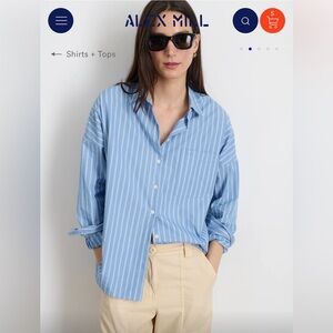 Alex Mill Jo Shirt in Striped Paper Poplin Blue Stripe (Small)